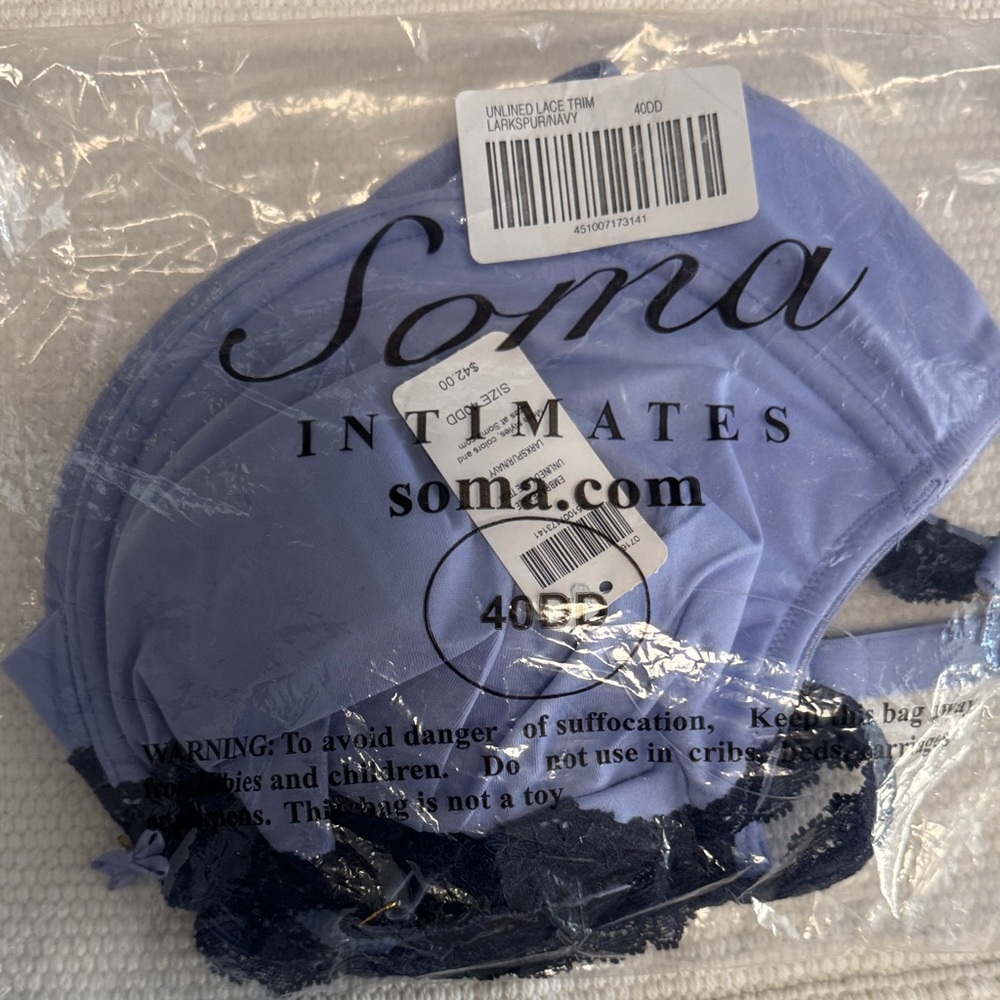Soma Embraceable Unlined Lace Trim Bra - Larkspur/Navy